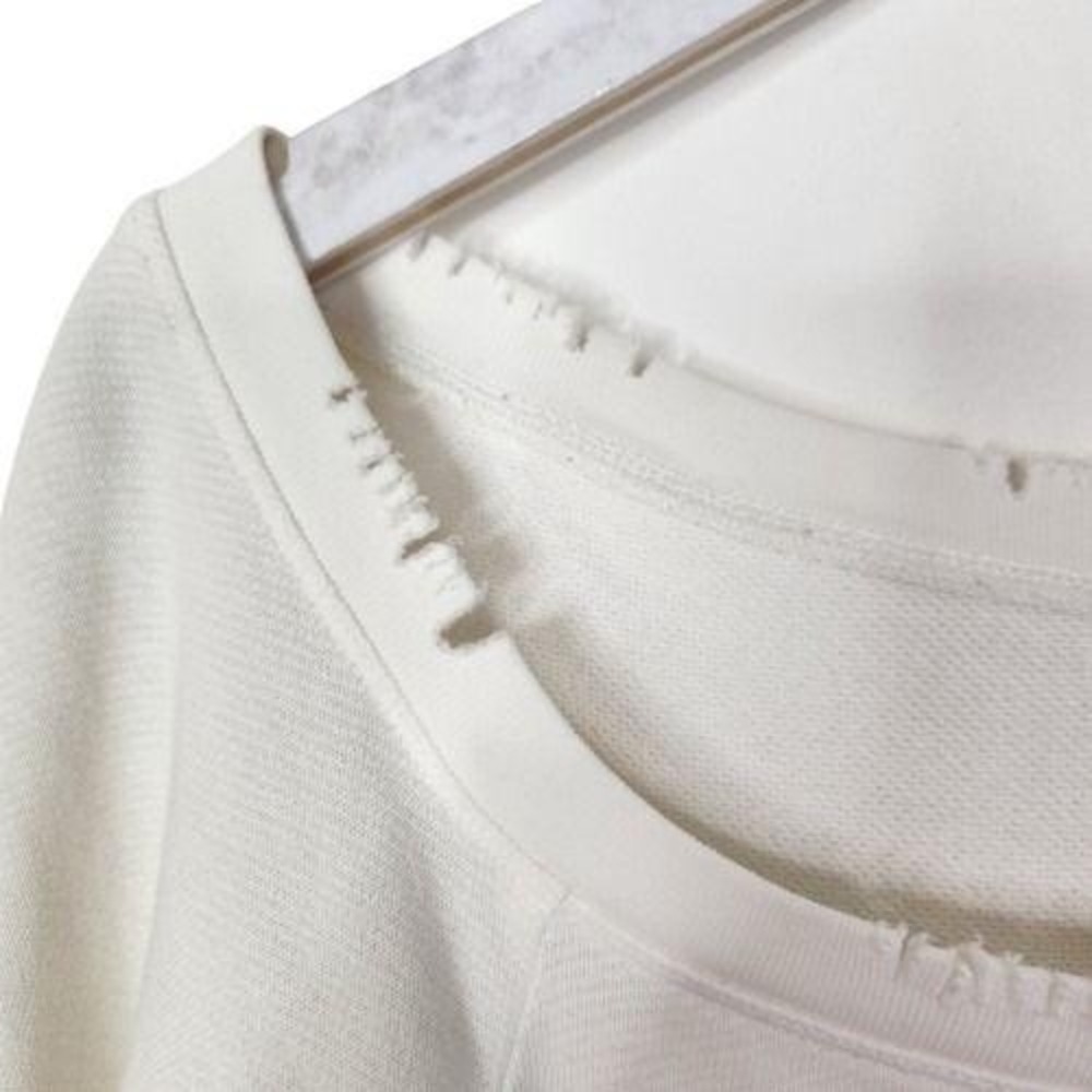 RtA Sweatshirt Womens Small White One‎ Shoulder Distressed Raw Hem Pullover - Picture 6 of 13